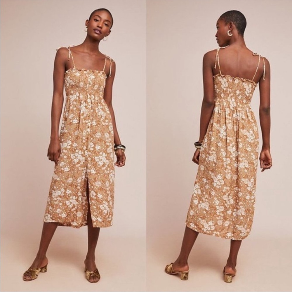 Faithfull The Brand Brown Floral Tie Shoulder Midi Dress 10